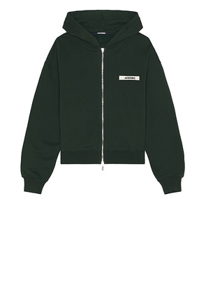 JACQUEMUS Le Hoodie Zip Gros Grain in Dark Green 2 - Dark Green. Size M (also in XL/1X).