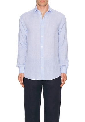 Frescobol Carioca Antonio Linen Shirt in Baby Blue - Blue. Size L (also in M, XL/1X).