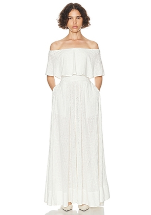 Helsa Petite Eyelet Garden Midi Dress in White - White. Size S (also in XS).