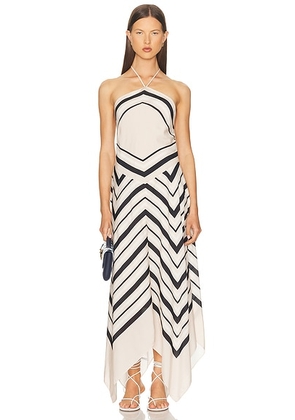 SIMKHAI Hera Halter Midi Dress in Sand Stripe - Beige. Size S (also in L, M).