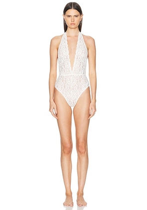Fleur du mal Charlotte Lace Halter Teddy Bodysuit in Ivory - Ivory. Size S (also in ).