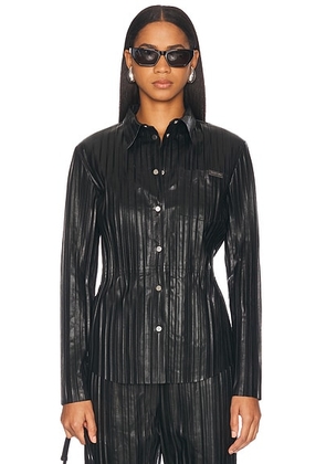 Helmut Lang Pleated Leather Button Up Top in Black - Black. Size S (also in XS).