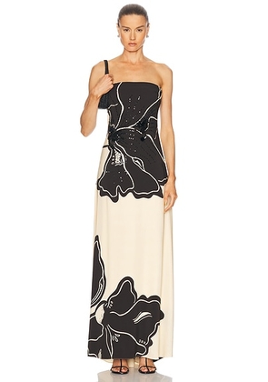 Johanna Ortiz Simbologia Floral Maxi Dress in Floral Shadows  Ecru  & Black - Black,Cream. Size 6 (also in ).