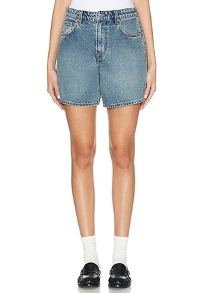 GRLFRND Reggie Mid Rise Long Mom Short in Rolling Hills - Denim-Medium. Size 23 (also in 24, 32).