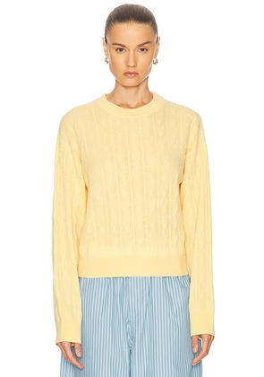 Guest In Residence Cable Collegiate Crew Sweater in Butter - Yellow. Size XL (also in XS).