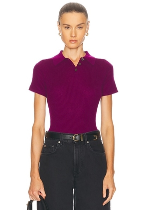 Guest In Residence Shrunken Cashmere Polo Top in Aubergine - Purple. Size S (also in ).