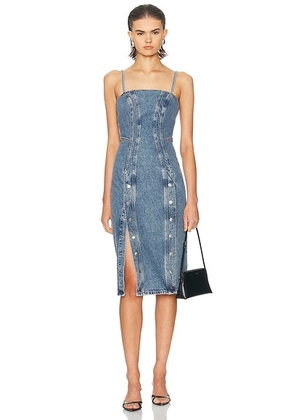 Fleur du mal Colored Denim Midi Snap Dress in Acid Blue Denim - Blue. Size 0 (also in 2, 4, 8).