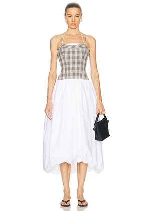 SIMKHAI Pfeiffer Bustier Midi Dress in Midnight Gingham - Neutral. Size 0 (also in 2, 4, 6, 8).