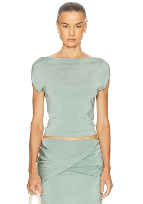 SIMKHAI Lorra Off Shoulder Top in Sea Glass - Blue. Size XS (also in ).