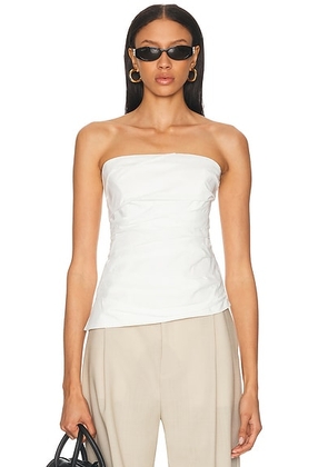 SIMKHAI Emerson Ruched Bustier Top in White - White. Size 0 (also in 2).