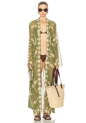 Johanna Ortiz Amazon Kimono in Green & Ecru - Green. Size M (also in S, XS).