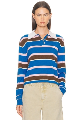 Guest In Residence Cropped Stripe Rugby Polo Top in Twilight Combo - Blue. Size S (also in XS).