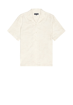 Frescobol Carioca Franca Cotton Blend Raffia Jacquard Short Sleeve Shirt in Ivory - Cream. Size M (also in L).