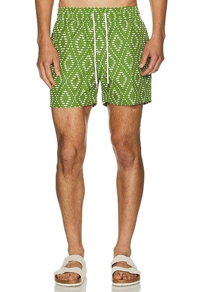 Frescobol Carioca Rio Swim Short Raffia Angra Print in Parakeet Green & Ivory - Green. Size M (also in ).