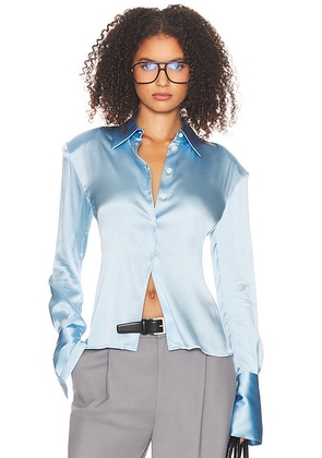 Helsa The Silk Charmeuse Shirt in Sky Blue - Baby Blue. Size M (also in L, S, XS, XXS).