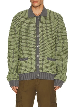 ISA BOULDER Bubble Terry Towel Cardigan in Pistachio - Green. Size L (also in M, S, XL/1X).