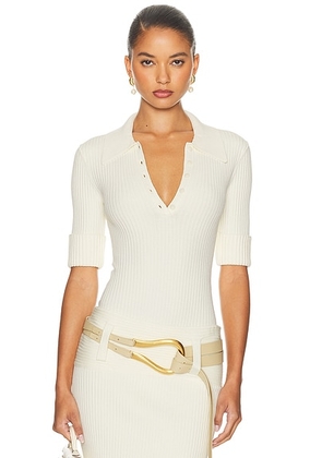 Helsa Devora Polo Bodysuit in Ivory - Ivory. Size L (also in M).