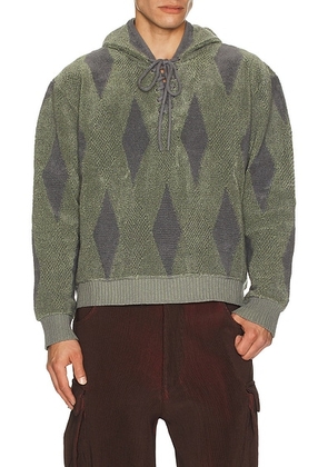 ISA BOULDER Small Argyle Towel Hoodie in Mint Whisper - Green. Size L (also in M, S, XL/1X).