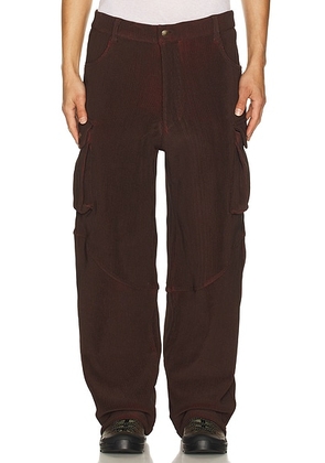 ISA BOULDER Blaze Cargo Pants in Dark Scarlet - Brown. Size L (also in M, S, XL/1X).