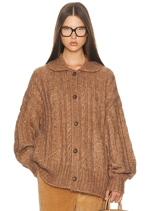 Helsa Jessiah Cable Cardigan in Acorn - Brown. Size L (also in M, S, XL, XS).