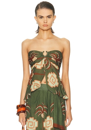 Johanna Ortiz Arkana Top in Green  Chocolate  & Pink - Dark Green. Size 4 (also in 6, 8).