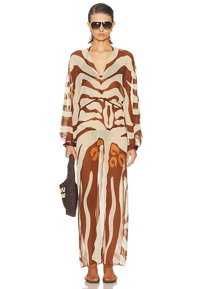 Johanna Ortiz Spiritual Healers Maxi Dress in Mocca & Ecru - Brown. Size 4 (also in 2, 6, 8).