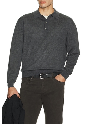 FRAME Superfine Polo Sweater in Grey Melange - Grey. Size L (also in M, XL/1X).