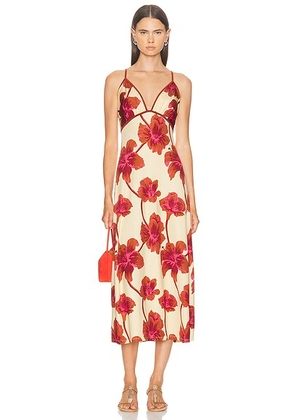 Johanna Ortiz Sendero De Astromelias Ankle Dress in Ecru  Camel  Wine  & Pink - Cream,Rust. Size 0 (also in 4, 6, 8).