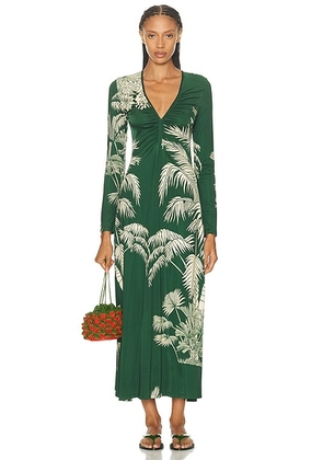 Johanna Ortiz Alma Boradada Midi Dress in Emerald Green & Ecru - Dark Green. Size 2 (also in 4, 6, 8).