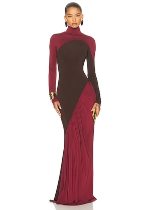 Helsa The Abstraction Color Blocked Jersey Dress in Coffee Bean & Currant - Burgundy,Chocolate. Size M (also in S, XS, XXS).