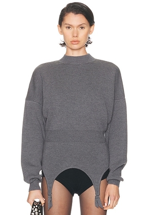 Jean Paul Gaultier High Neck Bat Sleeves Lingerie Garter Pullover Sweater in Middle Grey - Grey. Size L (also in S, XS).