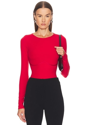 Fleur du mal Hourglass Rib Long Sleeve Bodysuit in Rouge - Red. Size XS (also in ).