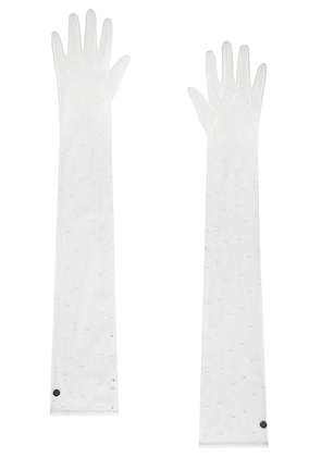 HANDSOME STOCKHOLM Tulle Pearls Extra Long Gloves in White - White. Size M/L (also in ).
