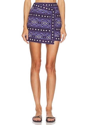 Johanna Ortiz Hunting Roots Wrap Skirt in Navy & Ecru - Navy. Size 2 (also in 6, 8).