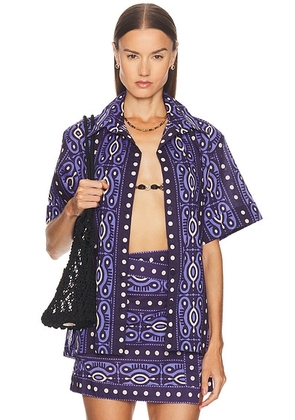 Johanna Ortiz Salty Promises Top in Navy & Ecru - Navy. Size 0 (also in 2, 6, 8).