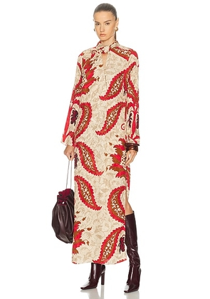 Johanna Ortiz Sand Esencia Femenina Midi Dress in Sand  Red  Mocca  & Black - Cream,Red. Size 0 (also in 2, 8).