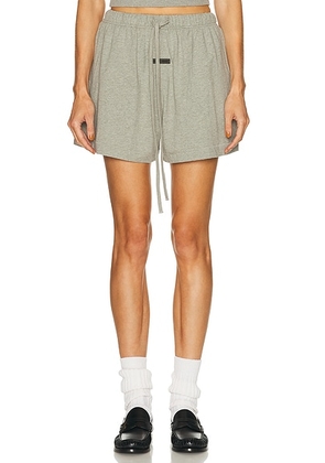 Fear of God ESSENTIALS Soccer Short in Concrete Heather - Grey. Size L (also in M, S, XS).