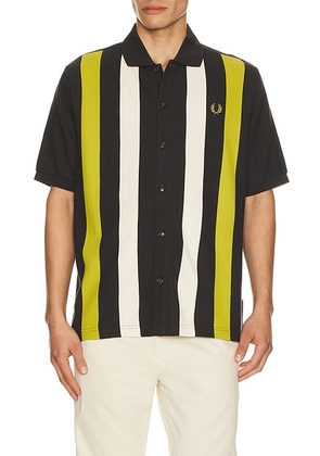 Fred Perry Vertical Stripe Knitted Shirt in Anchor Grey - Grey. Size L (also in M, S, XL/1X).