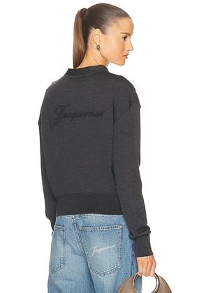 JACQUEMUS Le Cardigan Brode in Dark Grey - Charcoal. Size 36 (also in 38, 42).