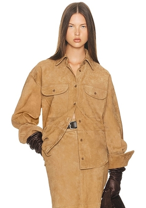 Helsa Suede Overshirt in Caramel - Tan. Size L (also in M, S, XS, XXS).