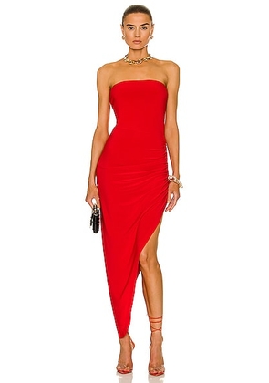 Norma Kamali Strapless Side Drape Gown in Tiger Red - Red. Size L (also in M, S, XL).