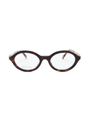 Gucci Block Round Optical Eyeglasses in Havana & Transparent - Brown. Size all.
