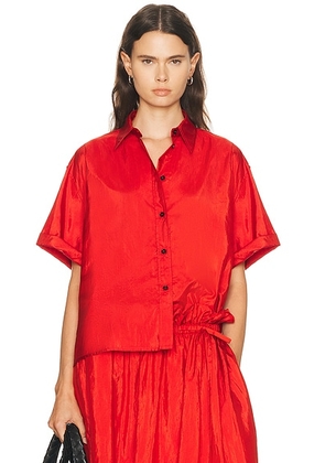 Jil Sander Short Sleeve Button Up Top in Flame - Red. Size 34 (also in 36, 38, 40).