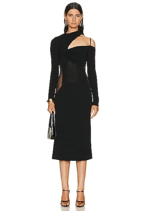 Nensi Dojaka Gathered Asymmetrical Long Sleeve Midi Dress in Black - Black. Size L (also in ).