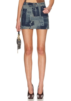 Jean Paul Gaultier Newspaper Print Mini Skirt in Indigo & Beige - Blue. Size 23 (also in 24, 25, 26).