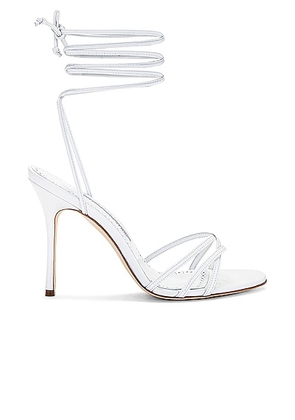 Manolo Blahnik Leva 105 Leather Sandal in White - White. Size 35 (also in 35.5, 36, 37, 37.5, 38, 38.5, 39).