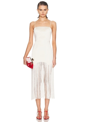 Fleur du mal Satin Fringe Maxi Dress in Vanilla - Cream. Size L (also in M, XS).