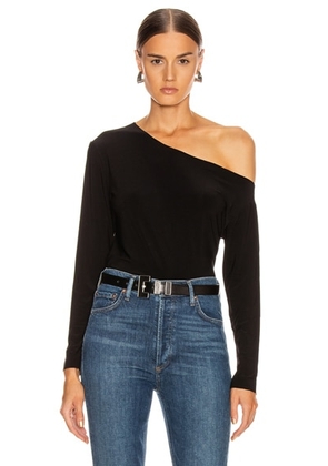 Norma Kamali Long Sleeve Drop Shoulder Top in Black - Black. Size L (also in S, XL, XS).