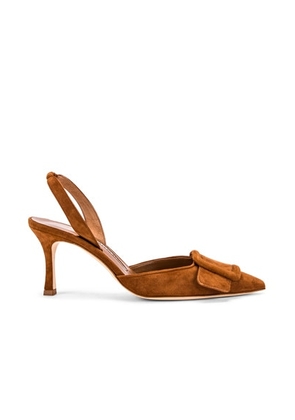 Manolo Blahnik May 70 Suede Slingback in Brown - Pink. Size 35 (also in ).
