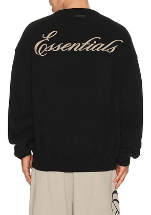 Fear of God ESSENTIALS Waffle Crewneck Sweater in Vintage Black - Black. Size L (also in M, S, XL/1X, XS, XXL/2X).